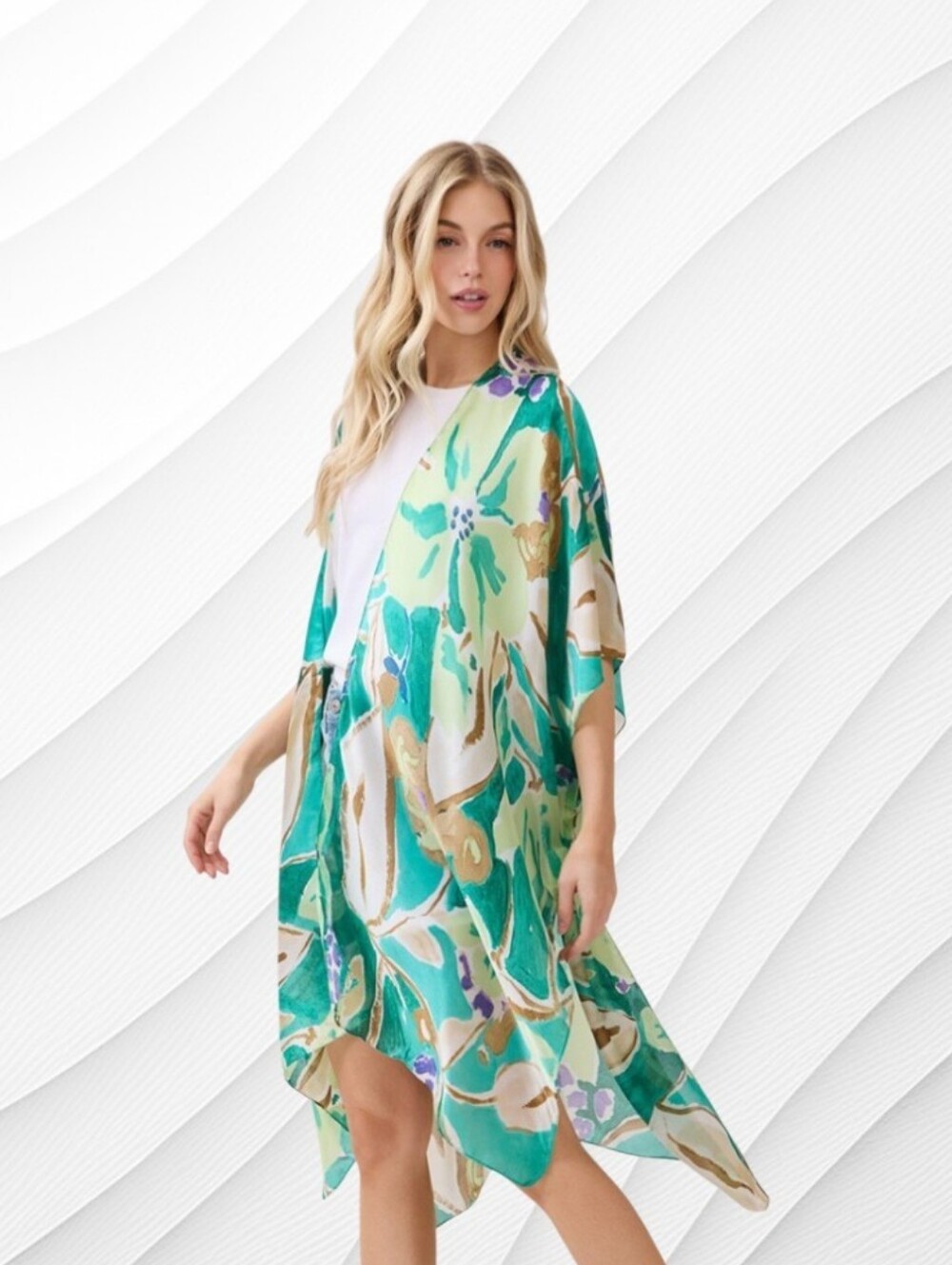 Hawaiian Holiday Green Kimono - Picture 2 of 13